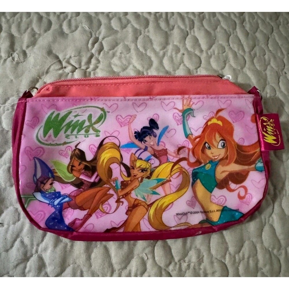 Vintage Winx Club Zipper Makeup Pouch Bag Rainbow S.r.l. 2004 Pink Hearts